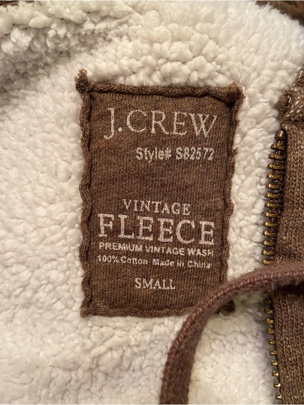 J. CREW Brown Fleece Full Zip Long Sleeve Hoodie Size S - Picture 3 of 5
